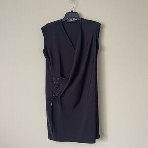 All Saints Dress Womens UK 16 US 6 EU 38 Black Wrap Sleeveless V Neck Lace Up